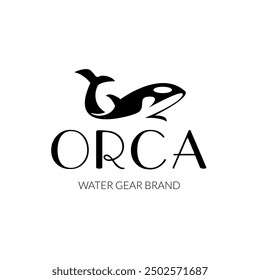 Orca killer whale for marine industry sea water adventure sail and snorkel gear brand logo design
