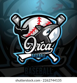 Orca killer whale mascot baseball team logo design vector with modern illustration concept style for badge, emblem and tshirt printing. logo for sport, gamer, streamer, league and esport team.