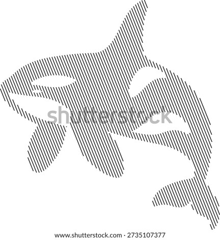 Orca killer whale silhouette with diagonal lines, Minimal marine mammal artwork