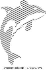 Orca killer whale silhouette with line pattern, Ocean wildlife graphic illustration