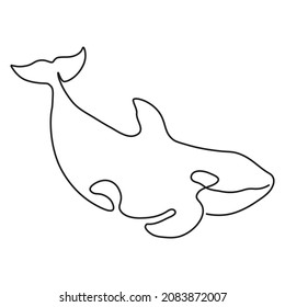 Orca or Killer whale with tail up. One line art vector illustration