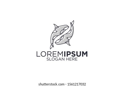 Orca line art logo design 