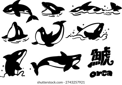 Conjunto de ilustración simple de arte de línea Orca