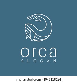 Orca logo icon line art. Simple whale Logo in a line an outline flat design style Vector. 