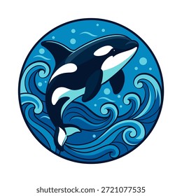 Orca logo vector illustration in circle
