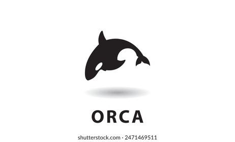 Ilustración vectorial con logo de orca, diseño de silueta de orca, pez depredador, animal acuático.