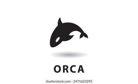 Ilustración vectorial con logo de orca, diseño de silueta de orca, pez depredador, animal acuático.