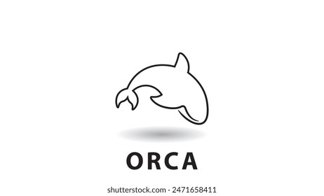 Ilustración vectorial con logo de orca, diseño de silueta de orca, pez depredador, animal acuático.