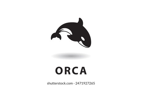 Ilustración vectorial con logo de orca, diseño de silueta de orca, pez depredador, animal acuático.