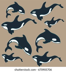 the orca seamless pattern on brown background