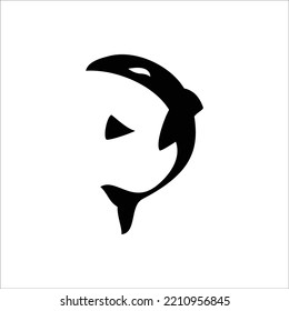 Orca Silhouette Design. Predator Fish Logo Vector. Aquatic Animal Illustration.