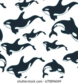 the orca , vector seamless pattern, white background , sea nature