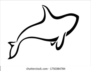 Orca ist ein Vektorstylisierungszeichen für ein Logo oder Piktogramm. Stylischer Mörderwal - ein einfacher Druck mit Meeressäugetieren, Grampus