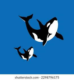 Orca whale with a baby vector illustration.