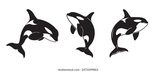 Orca Whale Icon Set - Vector Illustrations Isolated On White Background