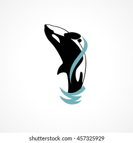 Orca Whale Jumping Splash Sign Logo Emblem On White Background