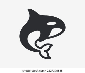 Orca Whale Killer Cetacean Grampus Isolated Silhouette Mascot Flat Illustration Vector Logo Design