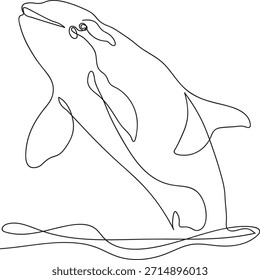 Orca Wal Springen aus Wasser Single Line Drawing Killer Wal