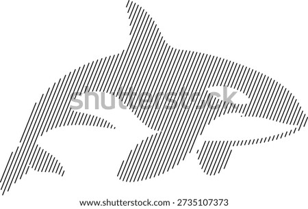 Orca whale line art with parallel lines, Killer whale minimalist line art