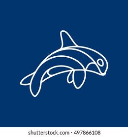Orca whale line vector character. Animal design elements for sport team branding, T-shirt, label, badge, card or illustration.