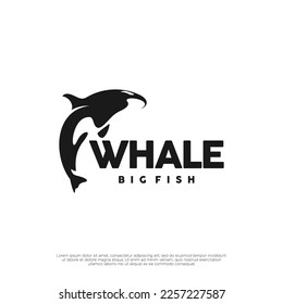 orca whale logo jumping from water design vector illustration