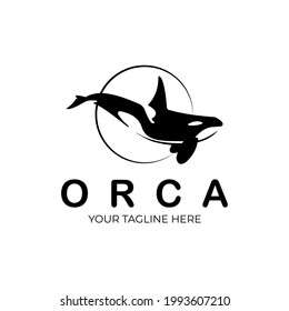 Orca Whale logo vector illustration design, Sea Black and White logo