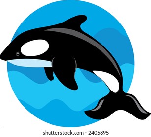 Orca whale on a blue circle background