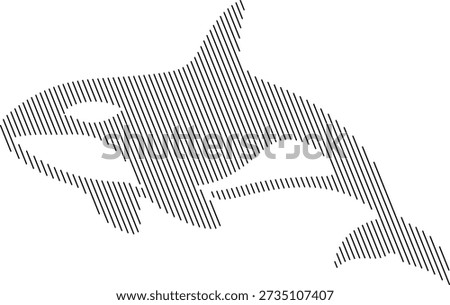 Orca whale outline made of parallel lines, Killer whale linear design