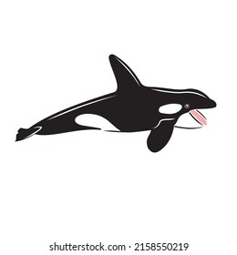Orca Whale Primitive Style Childish Sticker. Marine Animal Minimalistic Vector Illustration On White Background.