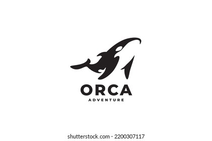 Orca Whale Sea Black and White logo. Orca illustration.