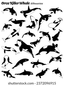 Silueta de orca de ballena. colección de ballenas asesinas de varios estilos.