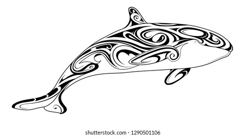 Orca whale as a tattoo shape in tribal art style