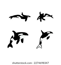 Orca whales. Sea animal killer whales. Marine animal in Scandinavian style.
