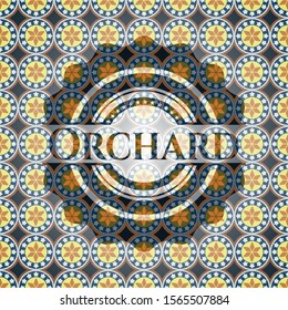 Orchard arabic badge background. Arabesque decoration.
