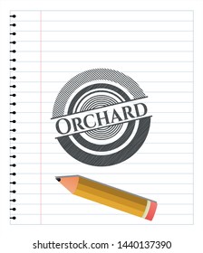 Orchard draw (pencil strokes). Vector Illustration. Detailed.