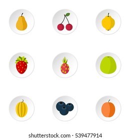 Orchard fruits icons set. Flat illustration of 9 orchard fruits vector icons for web