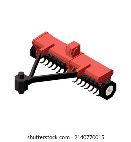 Orchard machinery isometric composition with isolated image of trailer for turning up soil on blank background vector illustration