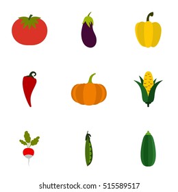 Orchard vegetables icons set. Flat illustration of 9 orchard vegetables vector icons for web