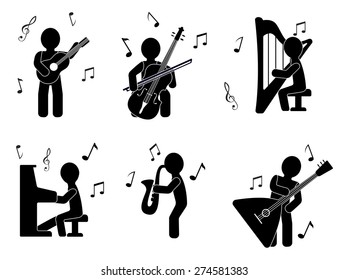 Orchestra. Black silhouettes of people in different situations