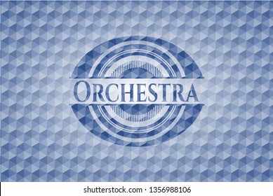 Orchestra blue badge with geometric background.