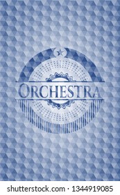 Orchestra blue emblem or badge with geometric pattern background.