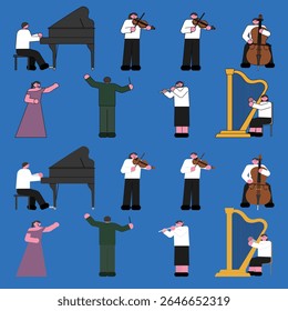Conjunto de Ilustrações de Performance de Música Clássica da Orquestra
