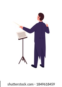 Orchestra conductor flat color vector faceless character. Man direct concert. Director in formal suit. Classical music performance isolated cartoon illustration for web graphic design and animation