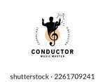 Orchestra conductor man silhouette logo design, choir conductor music tone vector symbol