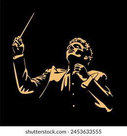 Orchestra conductor vector illustration.  Minimalistic black linear sketch isolated on white background. Vector illustration. Without artificial intelligence