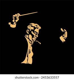 Orchestra conductor vector illustration.  Minimalistic black linear sketch isolated on white background. Vector illustration. Without artificial intelligence