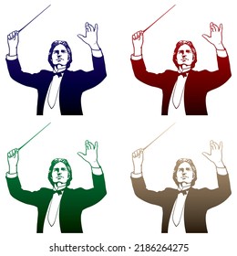 Ilustración del vector conductor de orquesta. Conductor de música
