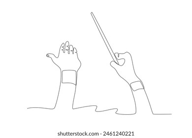 Orchestra conductor's hands.World music day one-line drawing