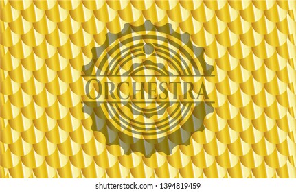 Orchestra golden emblem. Scales pattern. Vector Illustration. Detailed.