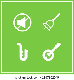 orchestra icon. 4 orchestra vector set. saxophone, hand bell, mute and banjo icons for web and design about orchestra theme